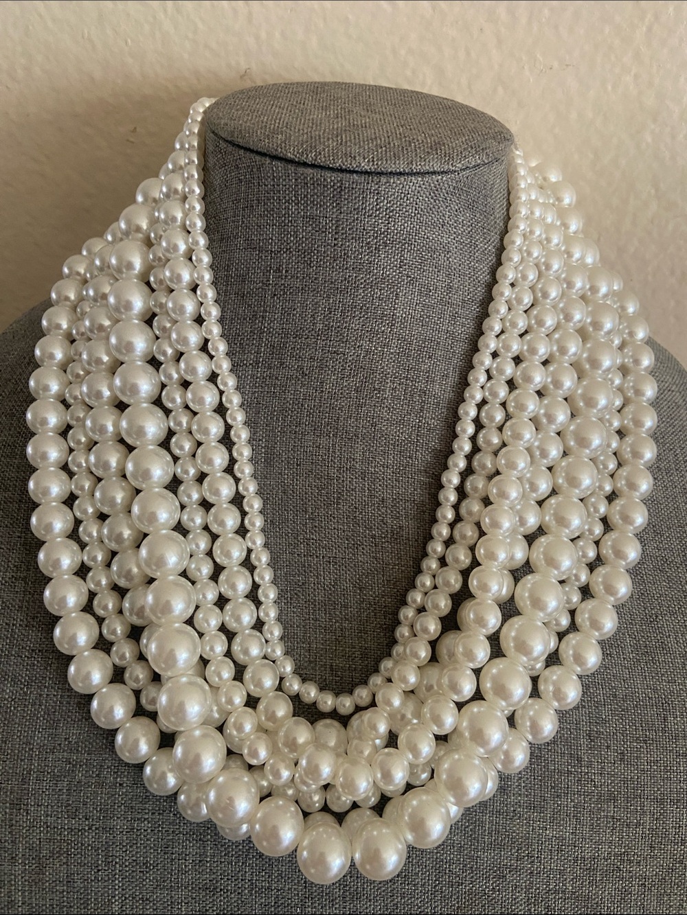 Vintage 90s Classic 7 Strand White Faux Pearl Necklace